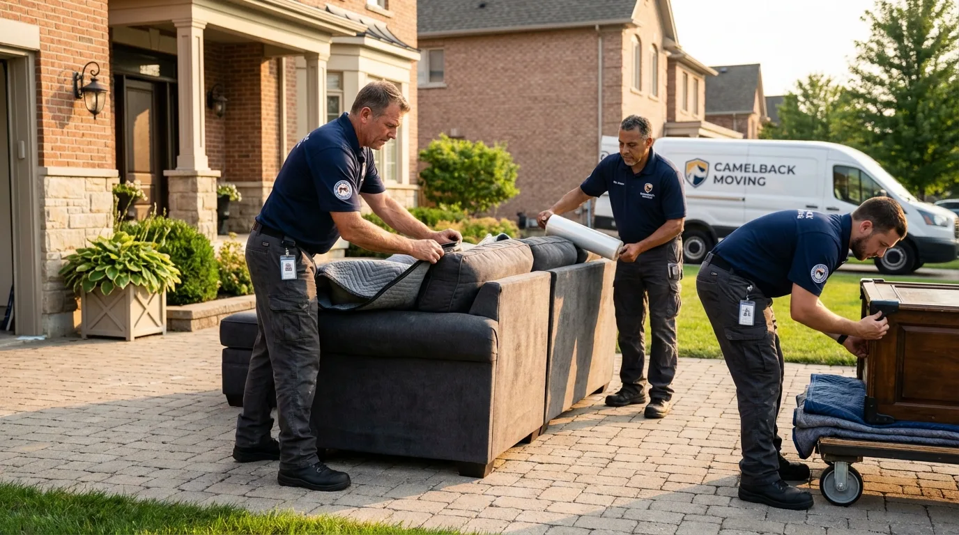 Large estate moving crew wrapping furniture in Cologne, MN
